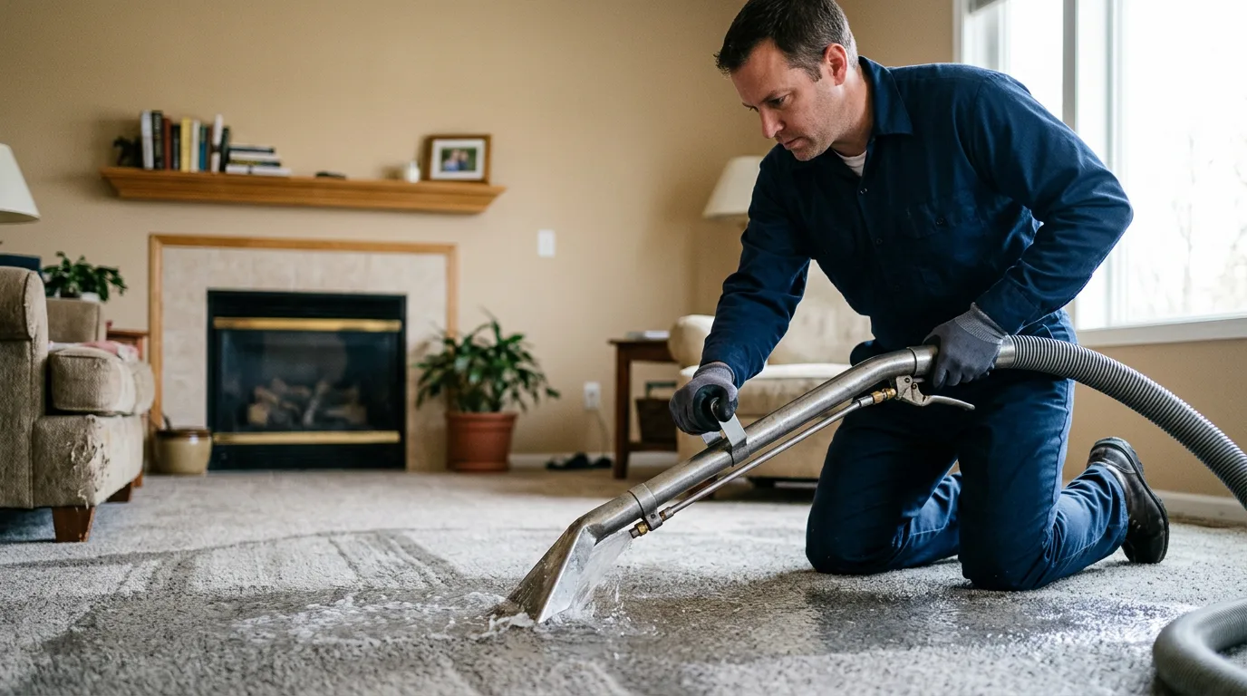 Water damage restoration technician working near Hartland, WI